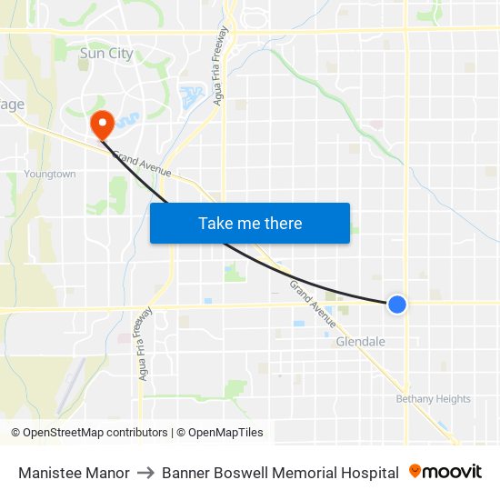 Manistee Manor to Banner Boswell Memorial Hospital map