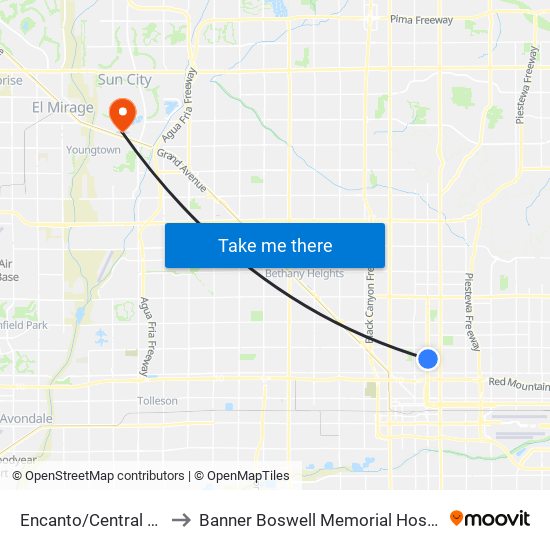 Encanto/Central Ave to Banner Boswell Memorial Hospital map