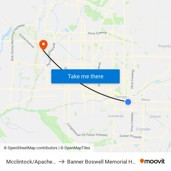 Mcclintock/Apache Blvd to Banner Boswell Memorial Hospital map