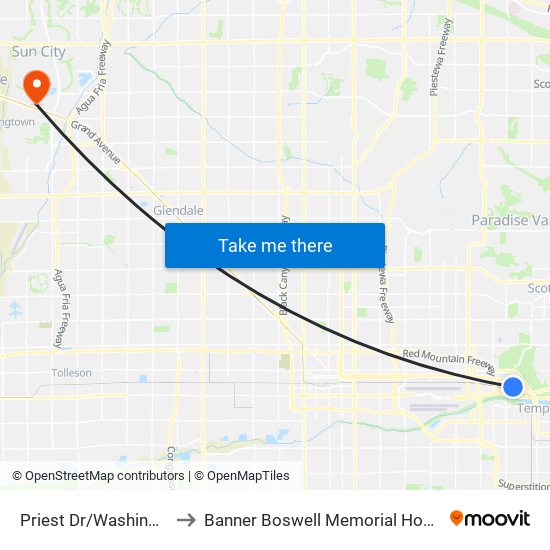 Priest Dr/Washington to Banner Boswell Memorial Hospital map