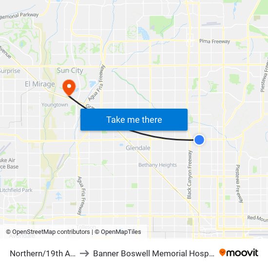 Northern/19th Ave to Banner Boswell Memorial Hospital map