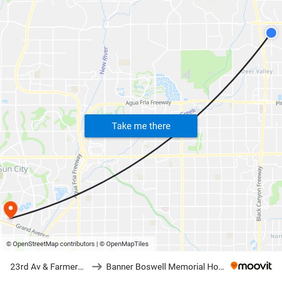 23rd Av & Farmers Wy to Banner Boswell Memorial Hospital map