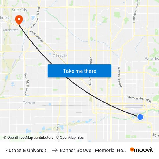 40th St & University Dr to Banner Boswell Memorial Hospital map