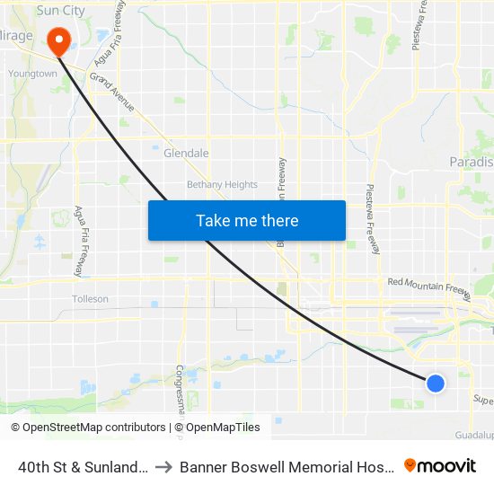 40th St & Sunland Av to Banner Boswell Memorial Hospital map