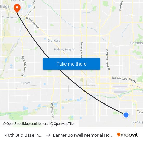 40th St & Baseline Rd to Banner Boswell Memorial Hospital map