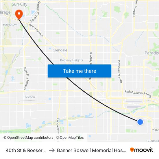 40th St & Roeser Rd to Banner Boswell Memorial Hospital map