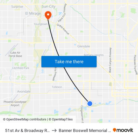 51st Av & Broadway Rd North to Banner Boswell Memorial Hospital map