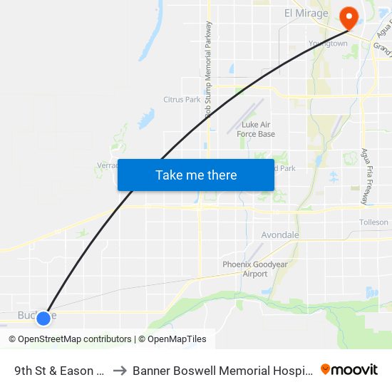 9th St & Eason Av to Banner Boswell Memorial Hospital map