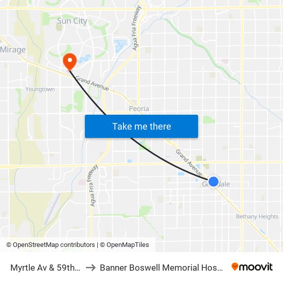 Myrtle Av & 59th Dr to Banner Boswell Memorial Hospital map