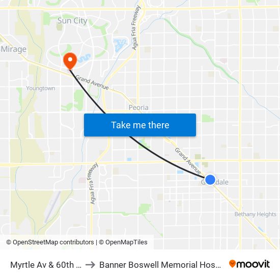 Myrtle Av & 60th Av to Banner Boswell Memorial Hospital map