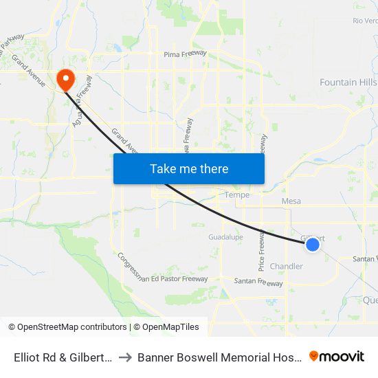 Elliot Rd & Gilbert Rd to Banner Boswell Memorial Hospital map