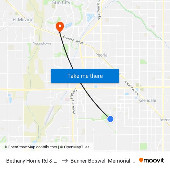 Bethany Home Rd & 79th Av to Banner Boswell Memorial Hospital map