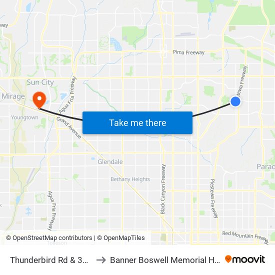 Thunderbird Rd & 32nd St to Banner Boswell Memorial Hospital map