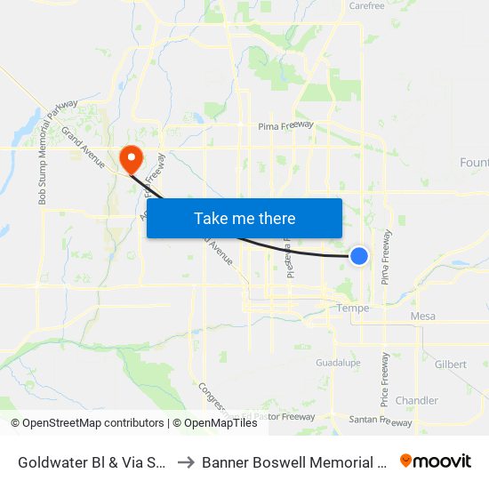 Goldwater Bl & Via Soleri Dr to Banner Boswell Memorial Hospital map