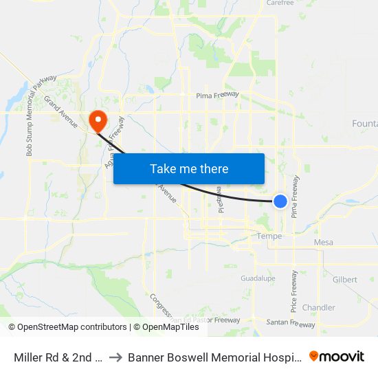 Miller Rd & 2nd St to Banner Boswell Memorial Hospital map