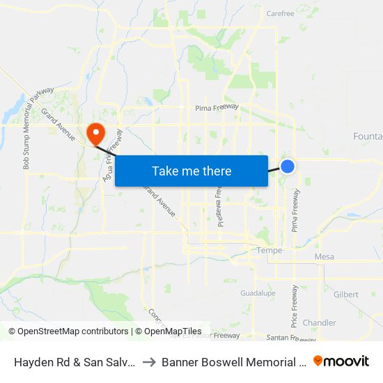 Hayden Rd & San Salvador Dr to Banner Boswell Memorial Hospital map