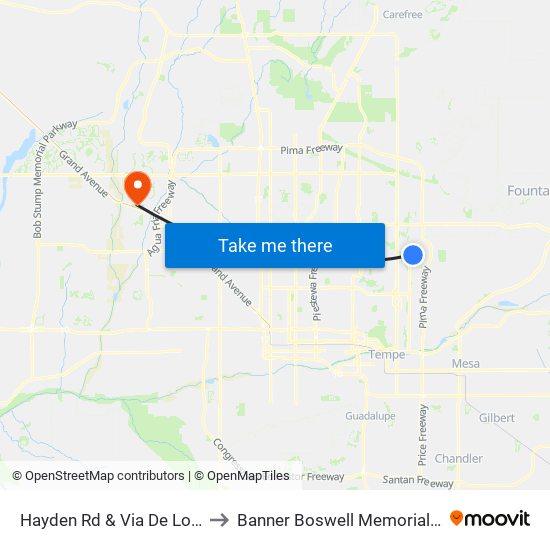 Hayden Rd & Via De Los Libros to Banner Boswell Memorial Hospital map