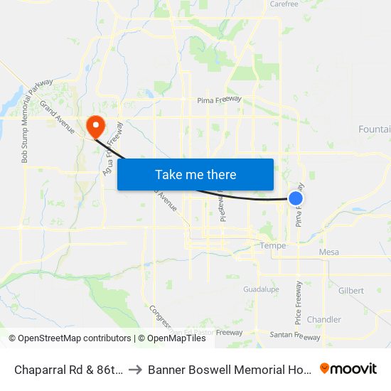 Chaparral Rd & 86th St to Banner Boswell Memorial Hospital map