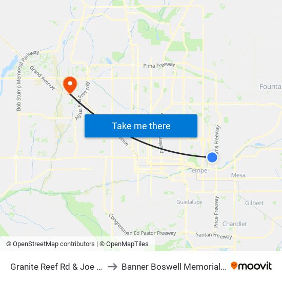 Granite Reef Rd & Joe Foss Wy to Banner Boswell Memorial Hospital map