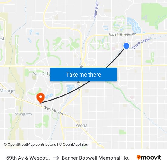 59th Av & Wescott Dr to Banner Boswell Memorial Hospital map