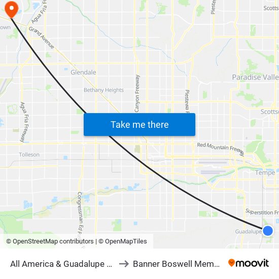 All America & Guadalupe Rd (Flag Zone) to Banner Boswell Memorial Hospital map