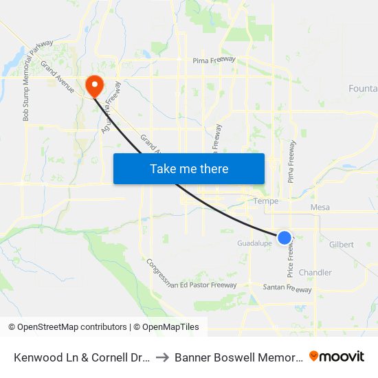 Kenwood Ln & Cornell Dr (Flag Zone) to Banner Boswell Memorial Hospital map