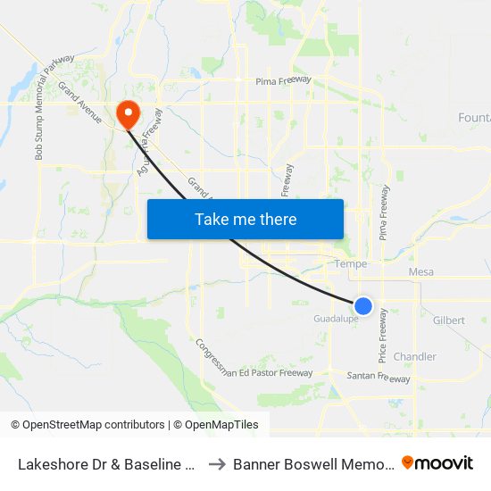 Lakeshore Dr & Baseline Rd (Flag Zone) to Banner Boswell Memorial Hospital map