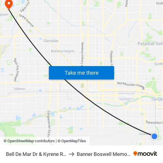 Bell De Mar Dr & Kyrene Rd (Flag Zone) to Banner Boswell Memorial Hospital map