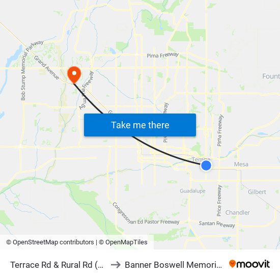 Terrace Rd & Rural Rd (Flag Zone) to Banner Boswell Memorial Hospital map