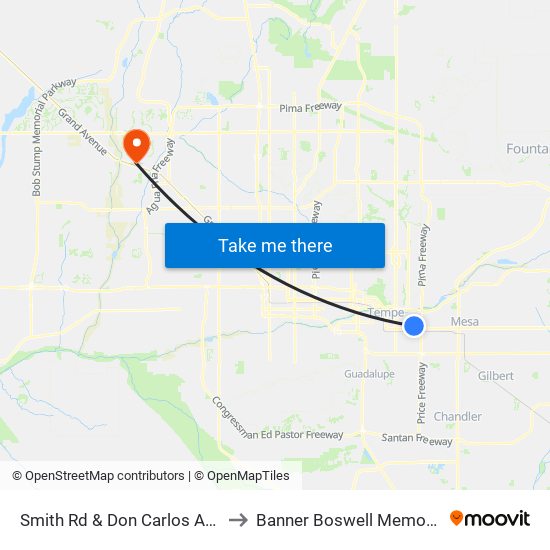 Smith Rd & Don Carlos Av (Flag Zone) to Banner Boswell Memorial Hospital map