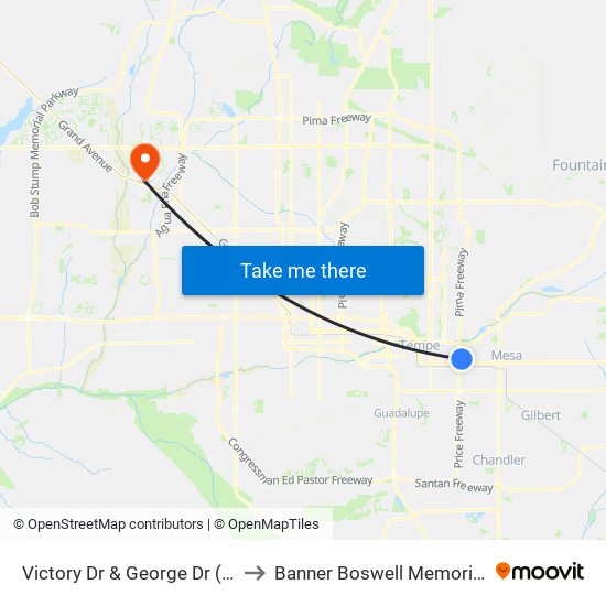 Victory Dr & George Dr (Flag Zone) to Banner Boswell Memorial Hospital map