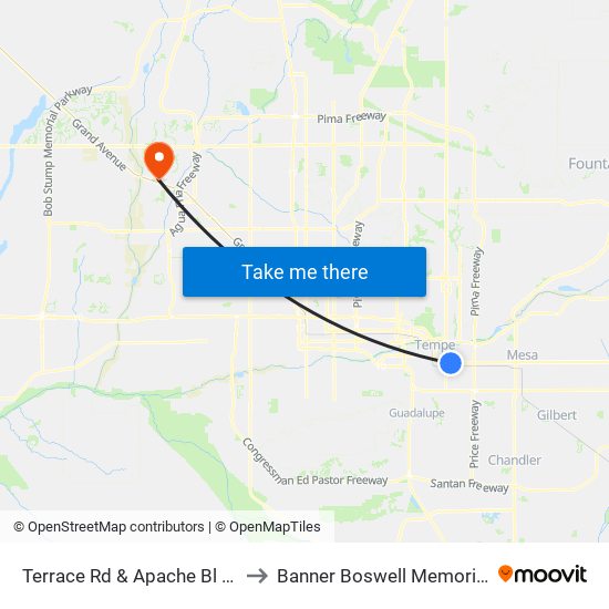 Terrace Rd & Apache Bl (Flag Zone) to Banner Boswell Memorial Hospital map