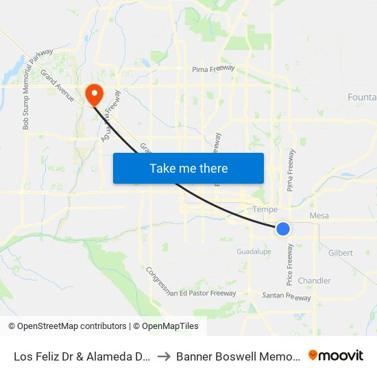 Los Feliz Dr & Alameda Dr (Flag Zone) to Banner Boswell Memorial Hospital map