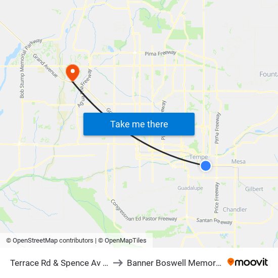 Terrace Rd & Spence Av (Flag Zone) to Banner Boswell Memorial Hospital map