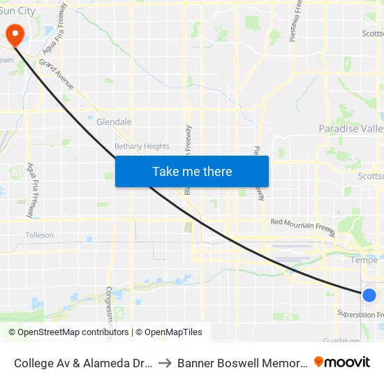 College Av & Alameda Dr (Flag Zone) to Banner Boswell Memorial Hospital map