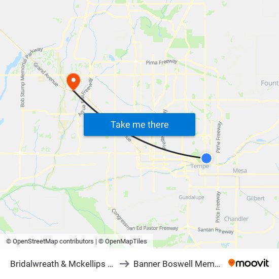 Bridalwreath & Mckellips Rd (Flag Zone) to Banner Boswell Memorial Hospital map