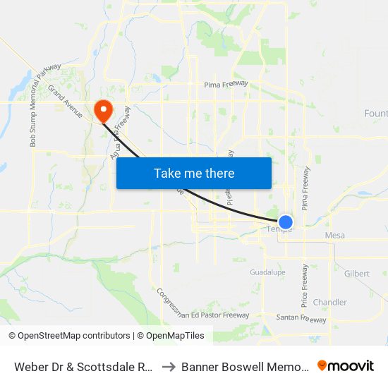 Weber Dr & Scottsdale Rd (Flag Zone) to Banner Boswell Memorial Hospital map