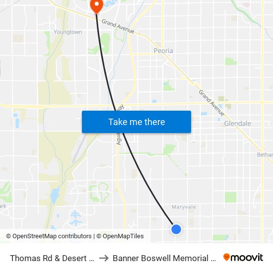 Thomas Rd & Desert Sky Tc to Banner Boswell Memorial Hospital map