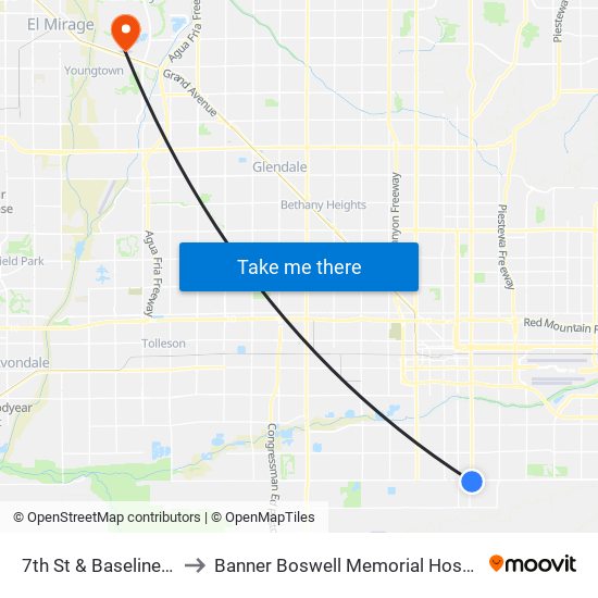 7th St & Baseline Rd to Banner Boswell Memorial Hospital map