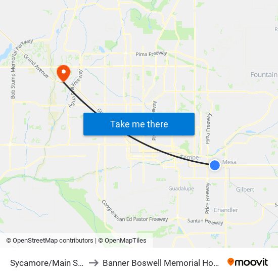 Sycamore/Main St Tc to Banner Boswell Memorial Hospital map