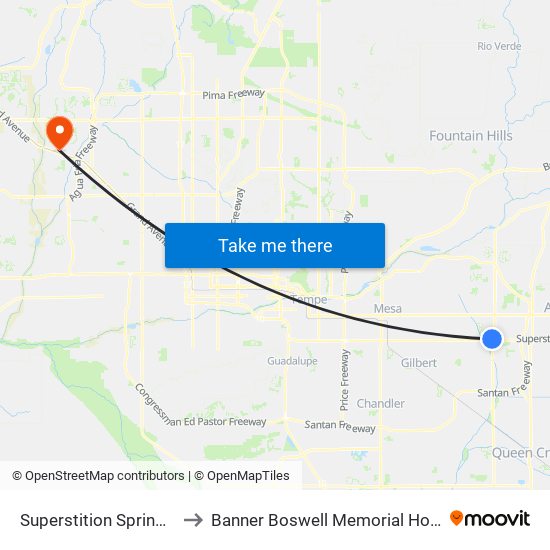 Superstition Springs Tc to Banner Boswell Memorial Hospital map