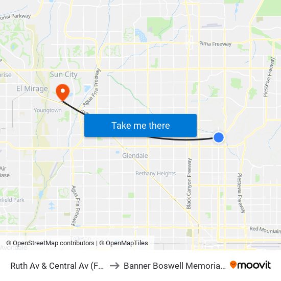 Ruth Av & Central Av (Flag Zone) to Banner Boswell Memorial Hospital map