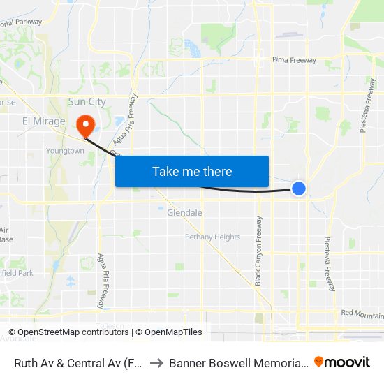 Ruth Av & Central Av (Flag Zone) to Banner Boswell Memorial Hospital map