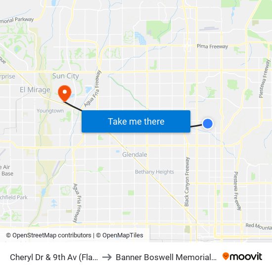 Cheryl Dr & 9th Av (Flag Zone) to Banner Boswell Memorial Hospital map