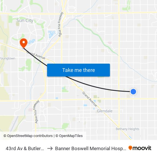 43rd Av & Butler Dr to Banner Boswell Memorial Hospital map