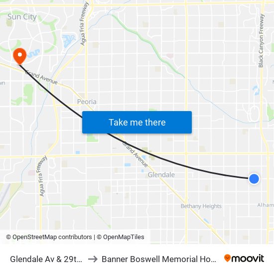 Glendale Av & 29th Dr to Banner Boswell Memorial Hospital map