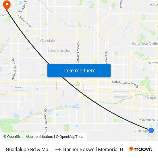 Guadalupe Rd & Maple Av to Banner Boswell Memorial Hospital map