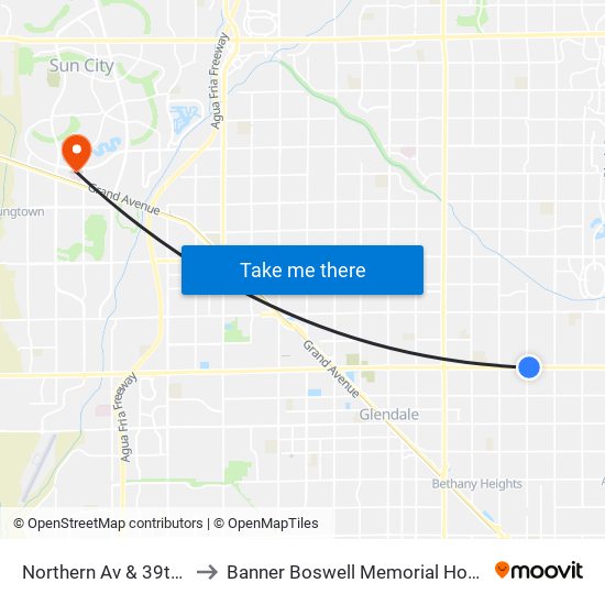 Northern Av & 39th Av to Banner Boswell Memorial Hospital map