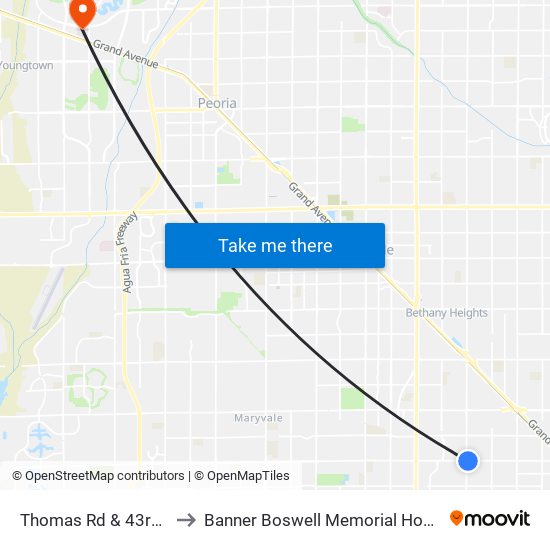 Thomas Rd & 43rd Av to Banner Boswell Memorial Hospital map