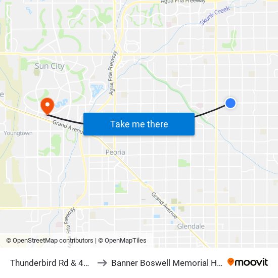 Thunderbird Rd & 47th Av to Banner Boswell Memorial Hospital map